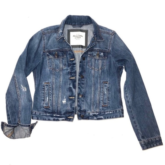 Abercrombie & Fitch size S med. blue distressed denim button front Jean jacket - Picture 2 of 15